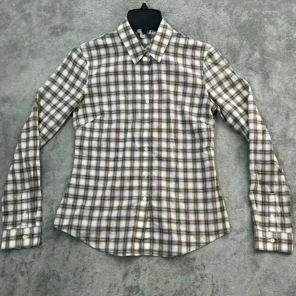 James Perse Shirt Womens Size 2 Button Down Plaid Check Long Sleeves Casual